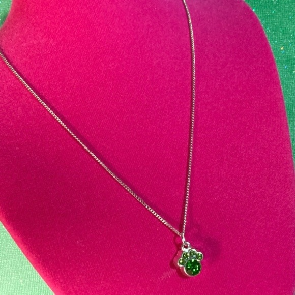 Pet Paw Print Necklace Sterling Silver Green Rhinestone Puppy Dogs Bedazzled Y2K - Picture 16 of 17